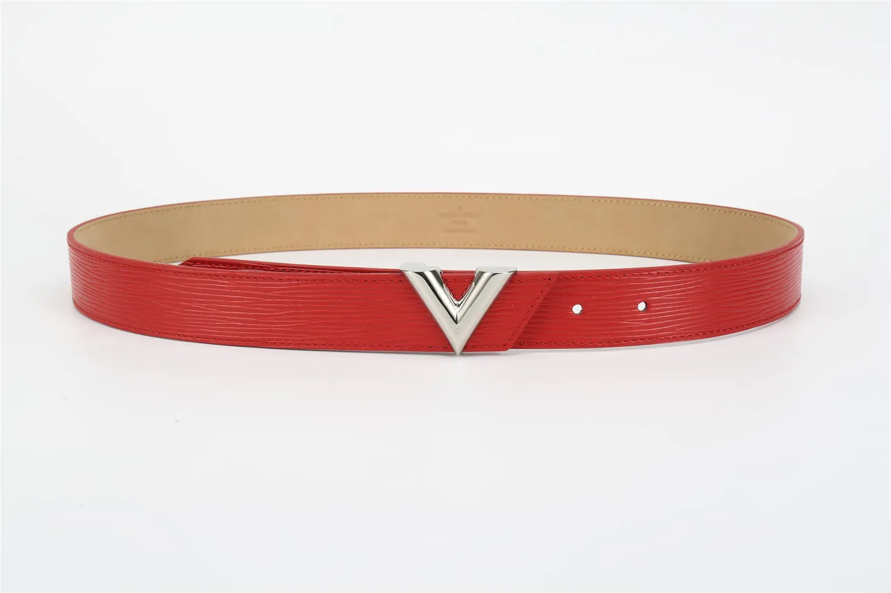 Louis Vuitton Red Silver Textured Polished V-Shaped Buckle Leather Belt 8