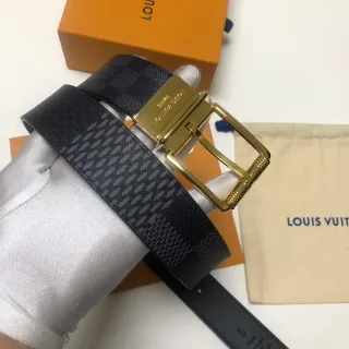 Louis Vuitton 可翻转腰带 黑金 Damier 石墨 皮革腰带