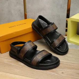 Louis Vuitton Run Away Sandals काली भूरी मोनोग्राम-कोटेड स्ट्रैप्स मोल्डेड रबर सोल कासुअल सैंडल्स
