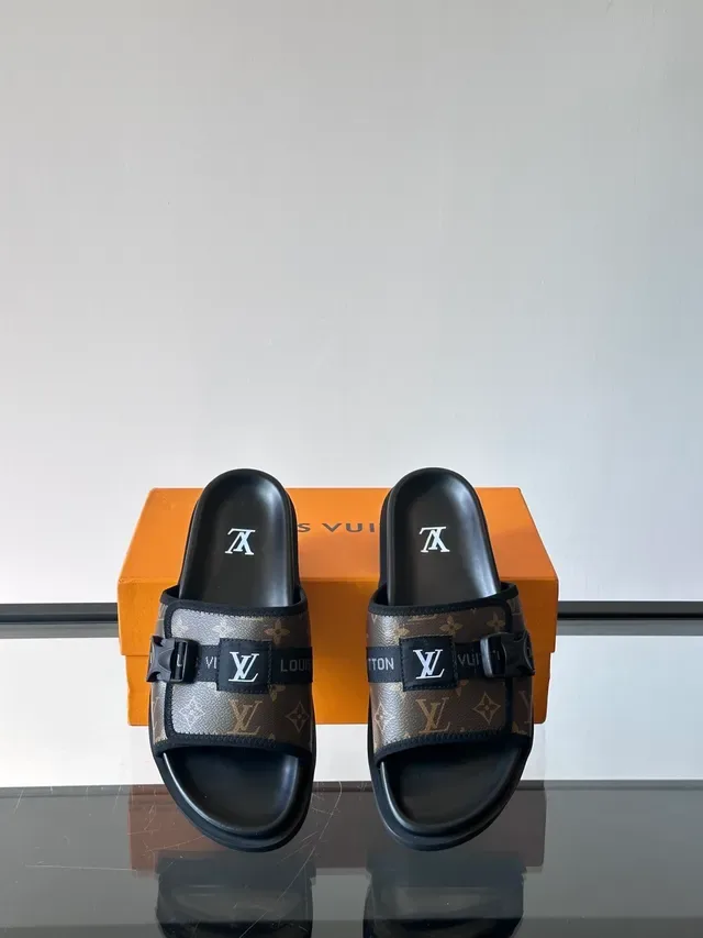 Louis Vuitton Run Away Slide Monogram Canvas Black Brown Slippers 3