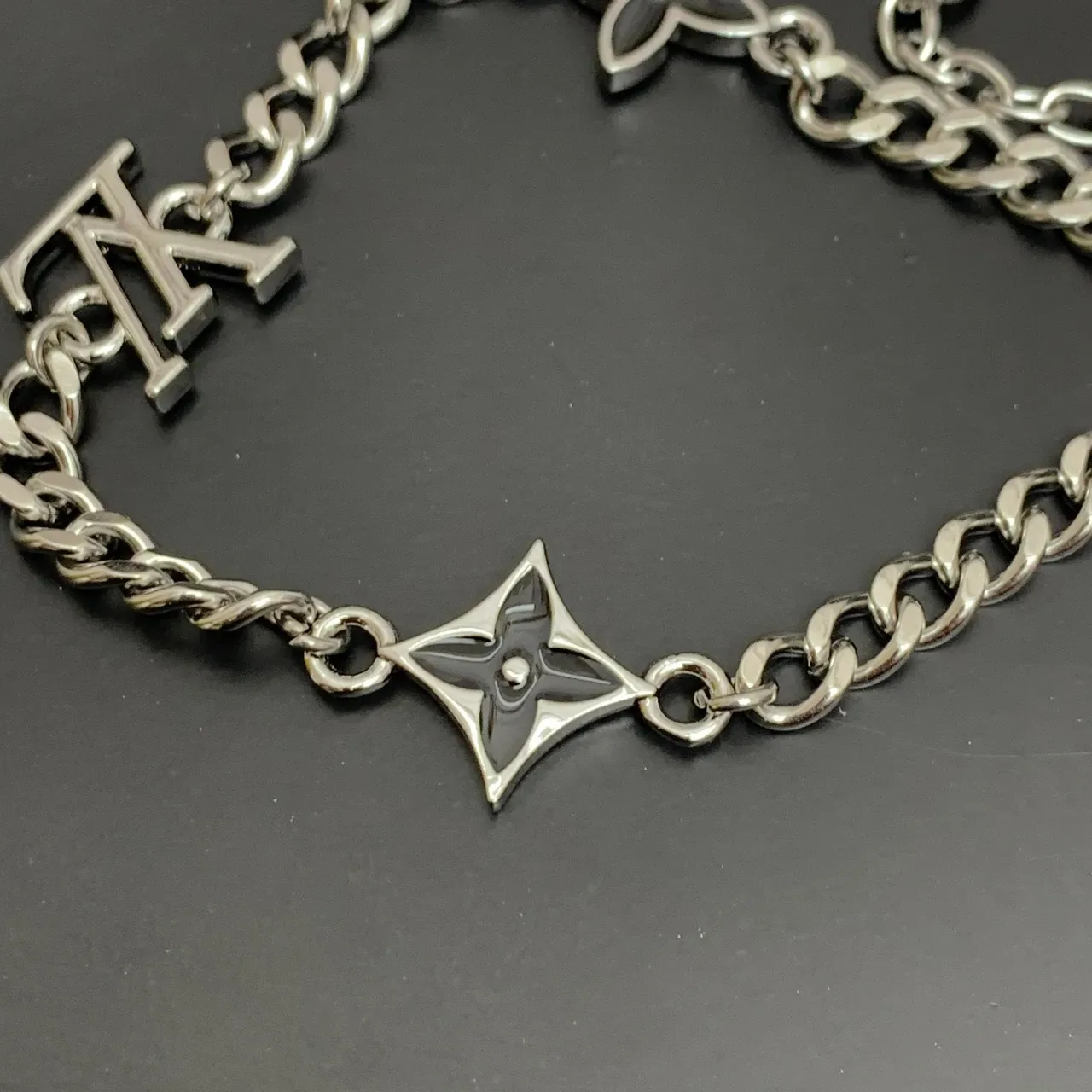Louis Vuitton Silver Chain-Link Monogrammed Bracelet 6