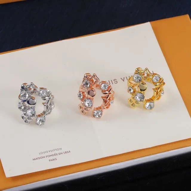 Louis Vuitton Silver Gold Crystal-Embellished Hoop-Style Earrings 6