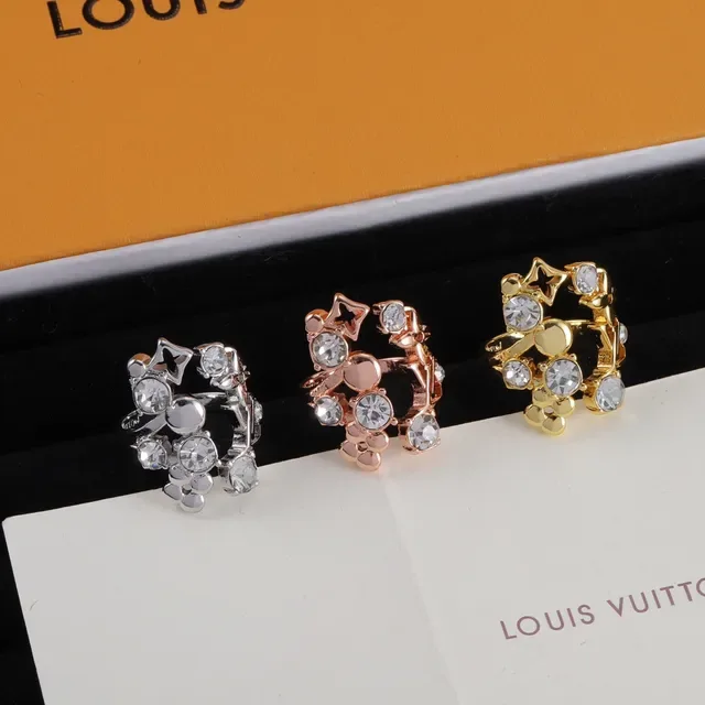 Louis Vuitton Silver Gold Crystal-Embellished Hoop-Style Earrings 7
