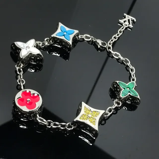Louis Vuitton Silver Multicolor Chain Enamel Floral Charms Bracelet 3