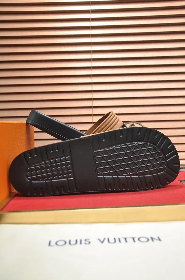 Louis Vuitton Slide Slipper Black and Tan Ribbed Strap Slippers 2