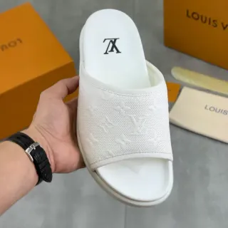 Louis Vuitton Slide Sandalias Blancas Perforadas Correa Monogram Suela Plana