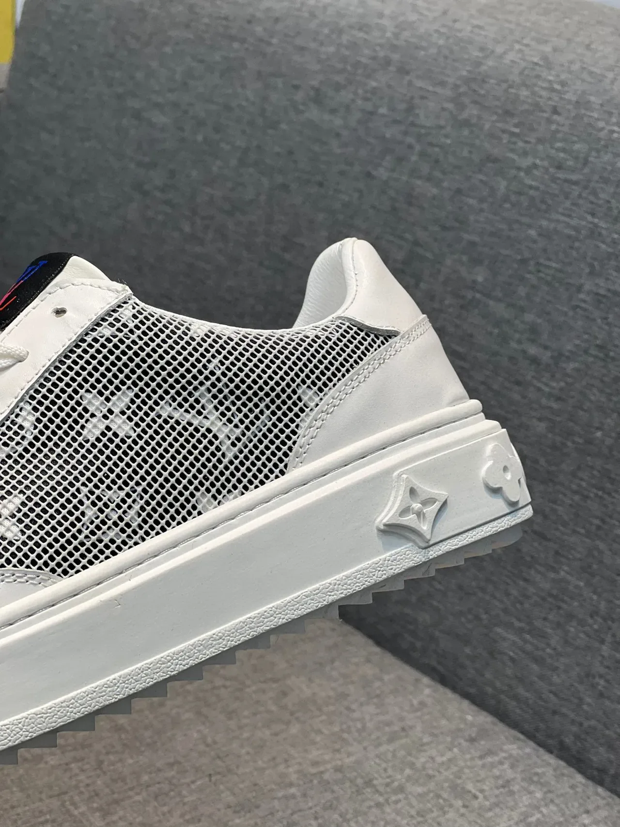 Louis Vuitton White Black Leather And Mesh Upper Embossed Monogram Side Panels Lifestyle Sneakers 8