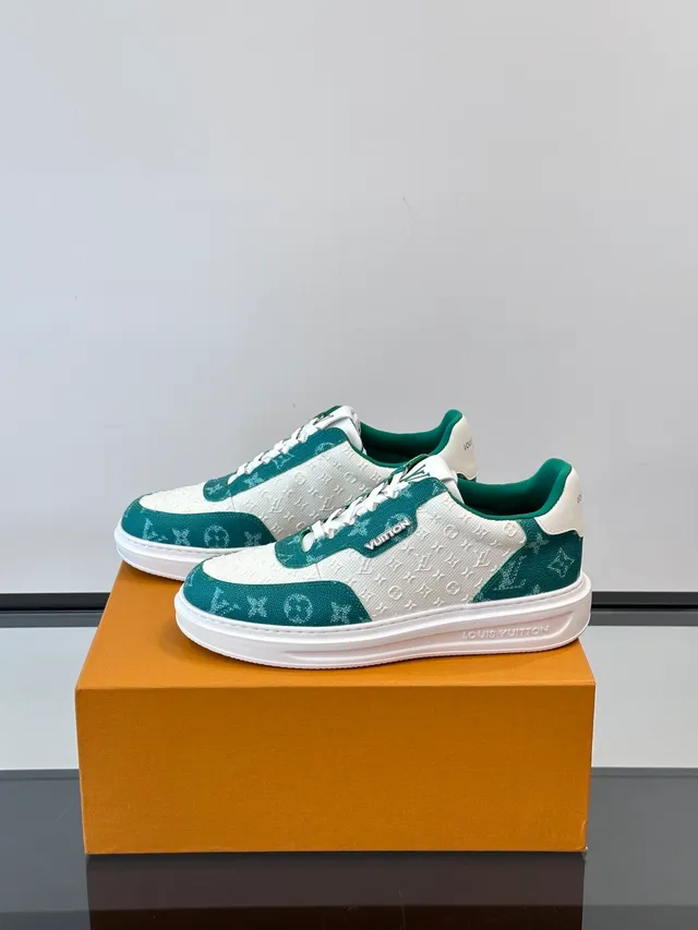 Louis Vuitton White Green Monogrammed Textile Upper Color-Blocked Lifestyle Sneakers 5