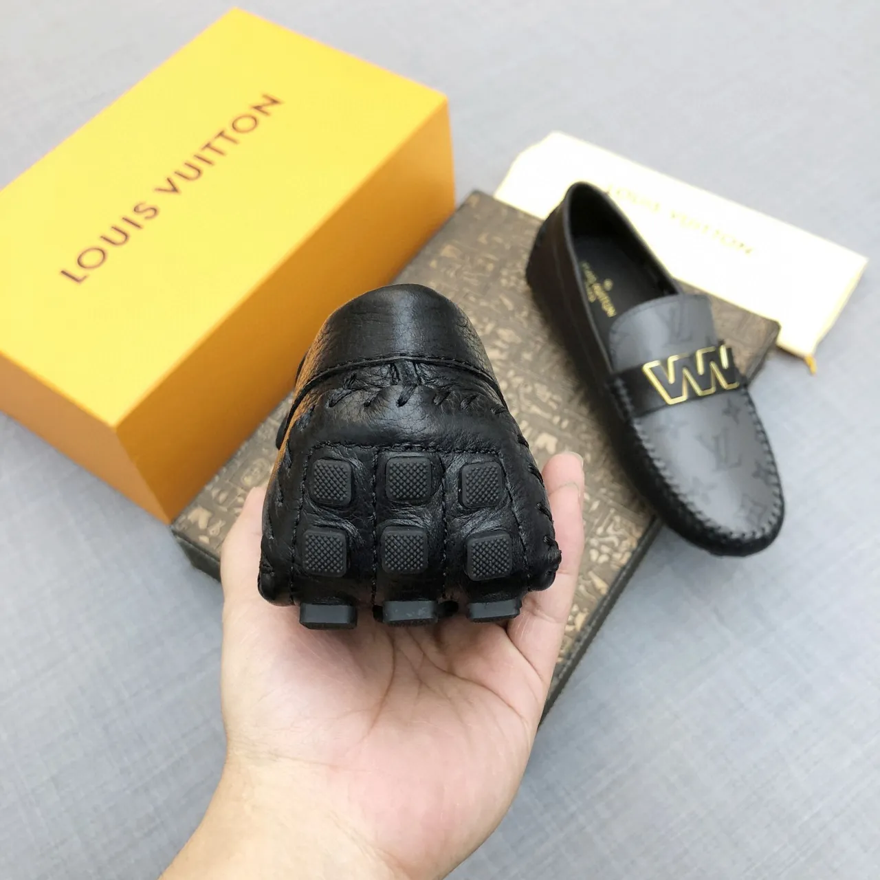 Louis Vuitton WW Buckle Loafer Gris Noir Monogrammé Revêtu Cuir Bords Loafer 7