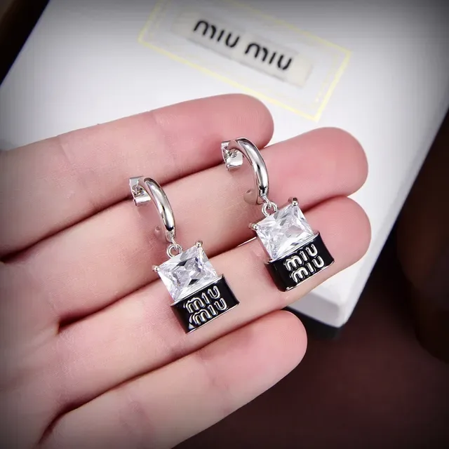Miu Miu Logo Charm Hoop Gold Black Dangles Earrings 4