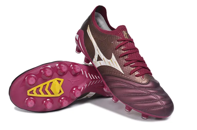 Mizuno Bordeaux Or Bas Lacets Matelassé Avant-Pied Terrain Ferme Chaussures de Football 4