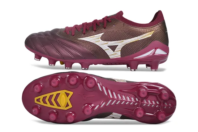 Mizuno Bordeaux Or Bas Lacets Matelassé Avant-Pied Terrain Ferme Chaussures de Football 6