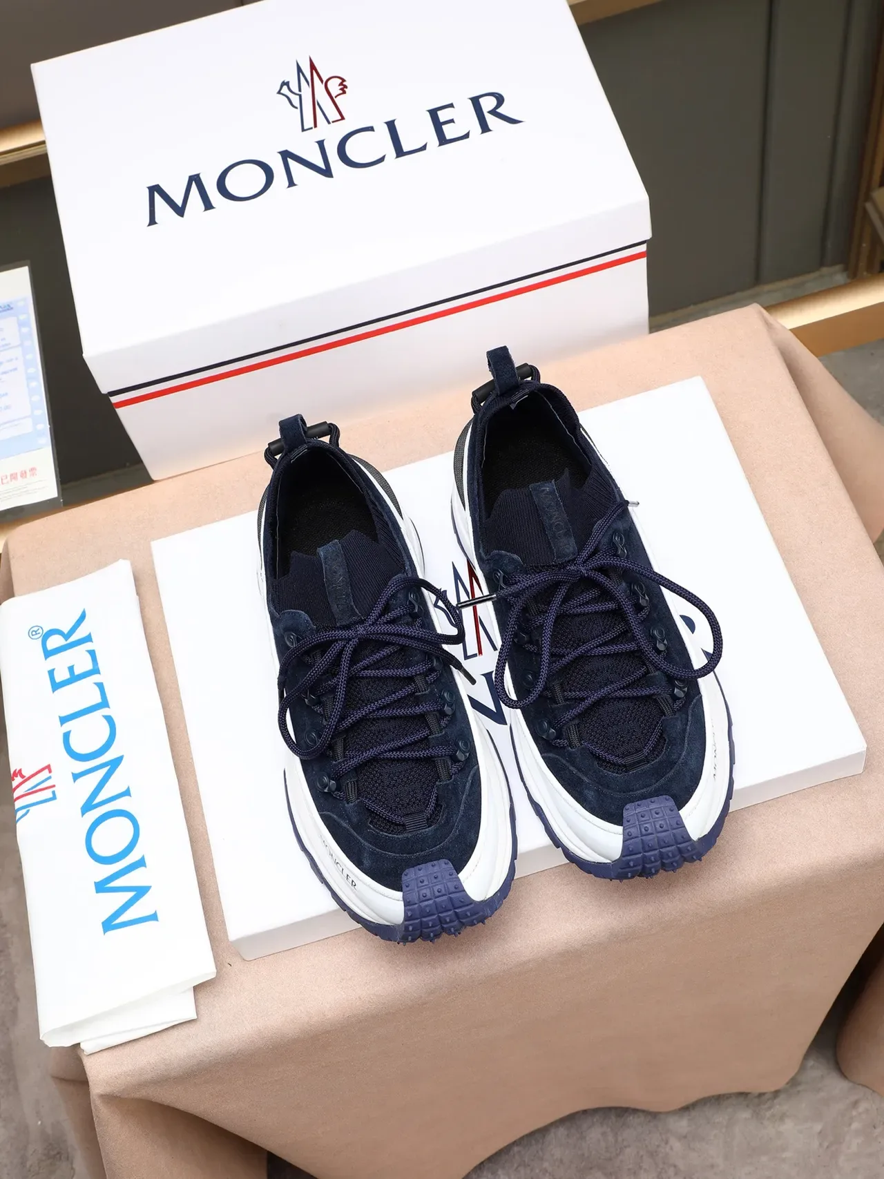 Moncler Navy and White Hiking-Inspired Chunky Sneaker 3