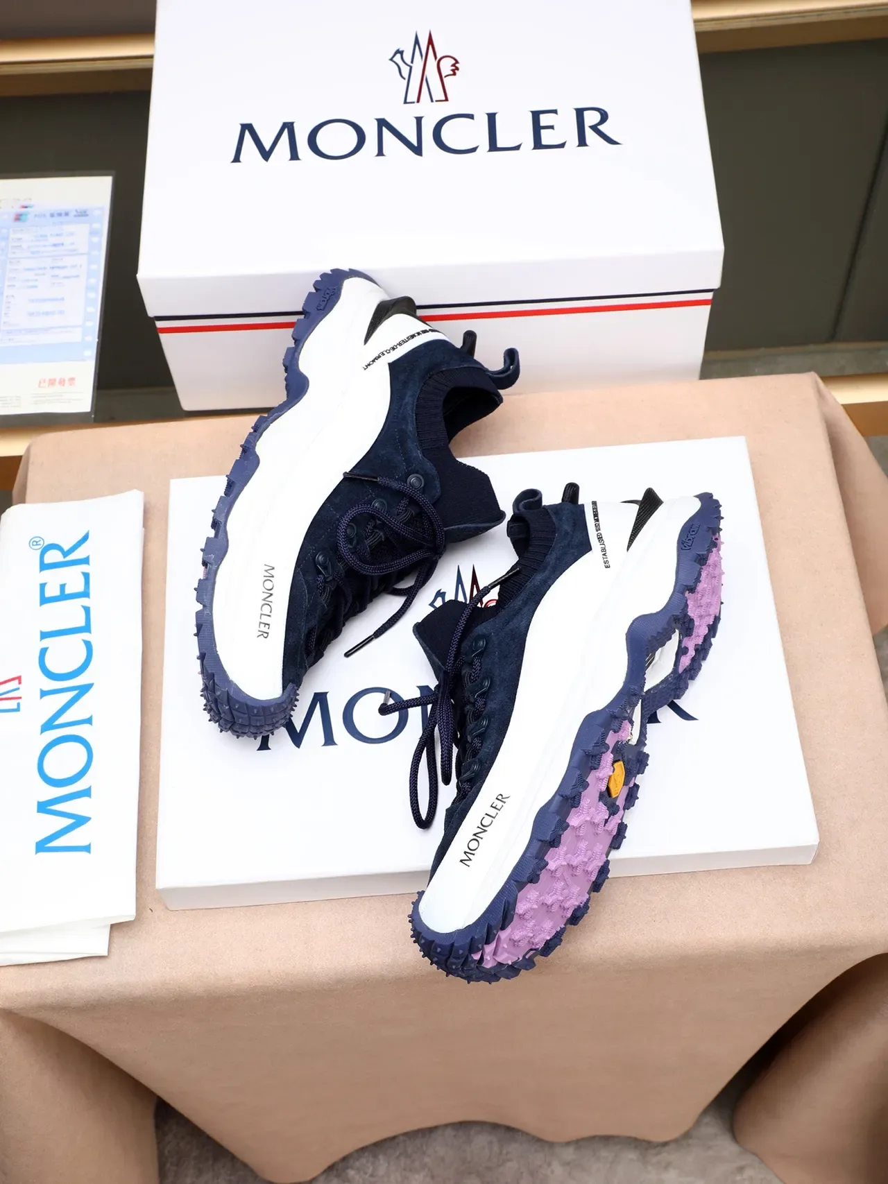 Moncler Navy and White Hiking-Inspired Chunky Sneaker 4