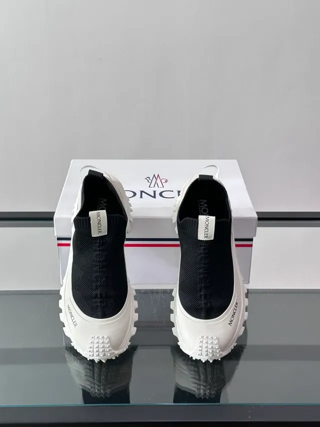 Moncler White Black Slip-On Knit Upper Sculpted Ridged Sole Chunky Sneakers 4