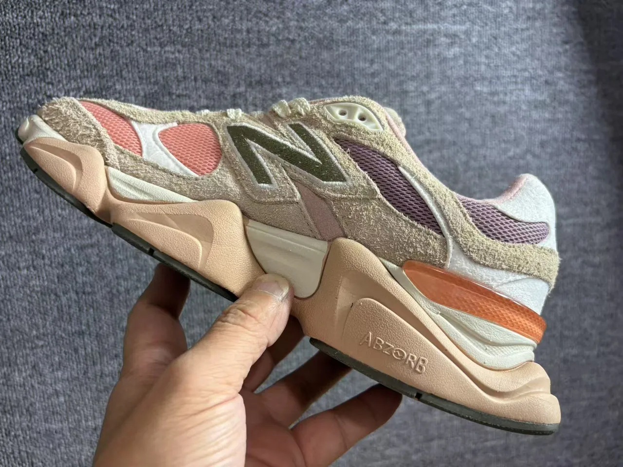 New Balance Beige Pink Layered Sole Mixed Mesh And Suede Upper Chunky Sneakers 2