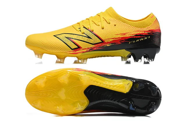 New Balance Furon Amarelo Preto Baixo Corte Upper Sintético Clavos Agressivos Solo Firme Sapatos de Futebol 9