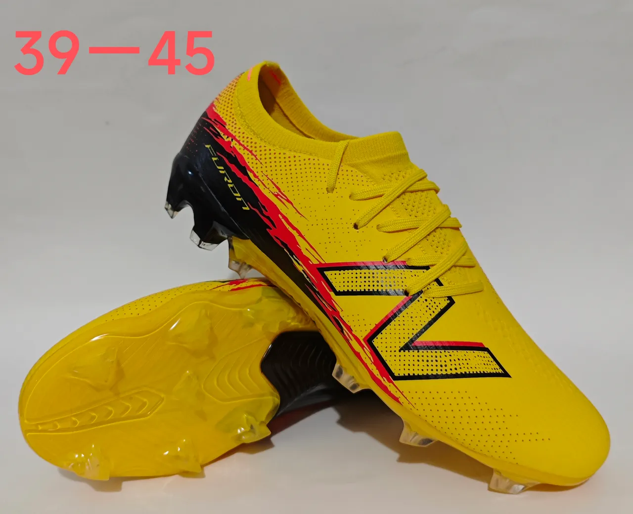 New Balance Furon Amarelo Preto Baixo Corte Upper Sintético Clavos Agressivos Solo Firme Sapatos de Futebol 11