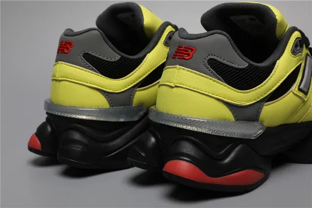 New Balance أصفر أسود كعب سميك شبك وطبقة اصطناعية حذاء أسلوب حياة 2