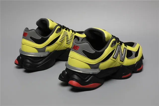 New Balance أصفر أسود كعب سميك شبك وطبقة اصطناعية حذاء أسلوب حياة 3