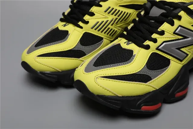 New Balance أصفر أسود كعب سميك شبك وطبقة اصطناعية حذاء أسلوب حياة 4