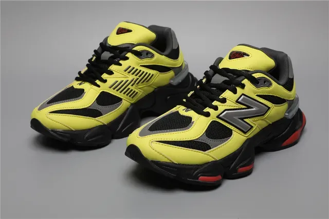 New Balance أصفر أسود كعب سميك شبك وطبقة اصطناعية حذاء أسلوب حياة 5