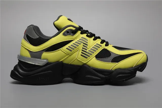 New Balance أصفر أسود كعب سميك شبك وطبقة اصطناعية حذاء أسلوب حياة 8