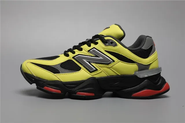 New Balance أصفر أسود كعب سميك شبك وطبقة اصطناعية حذاء أسلوب حياة 9