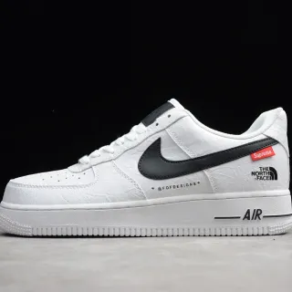 Nike Air Force 1 أبيض أسود جلد مقرمش أحذية أسلوب حياة