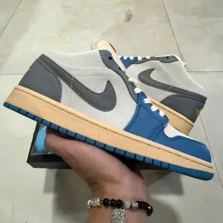 Nike Air Jordan 1 Low Gray Blue Cream Lifestyle Sneakers