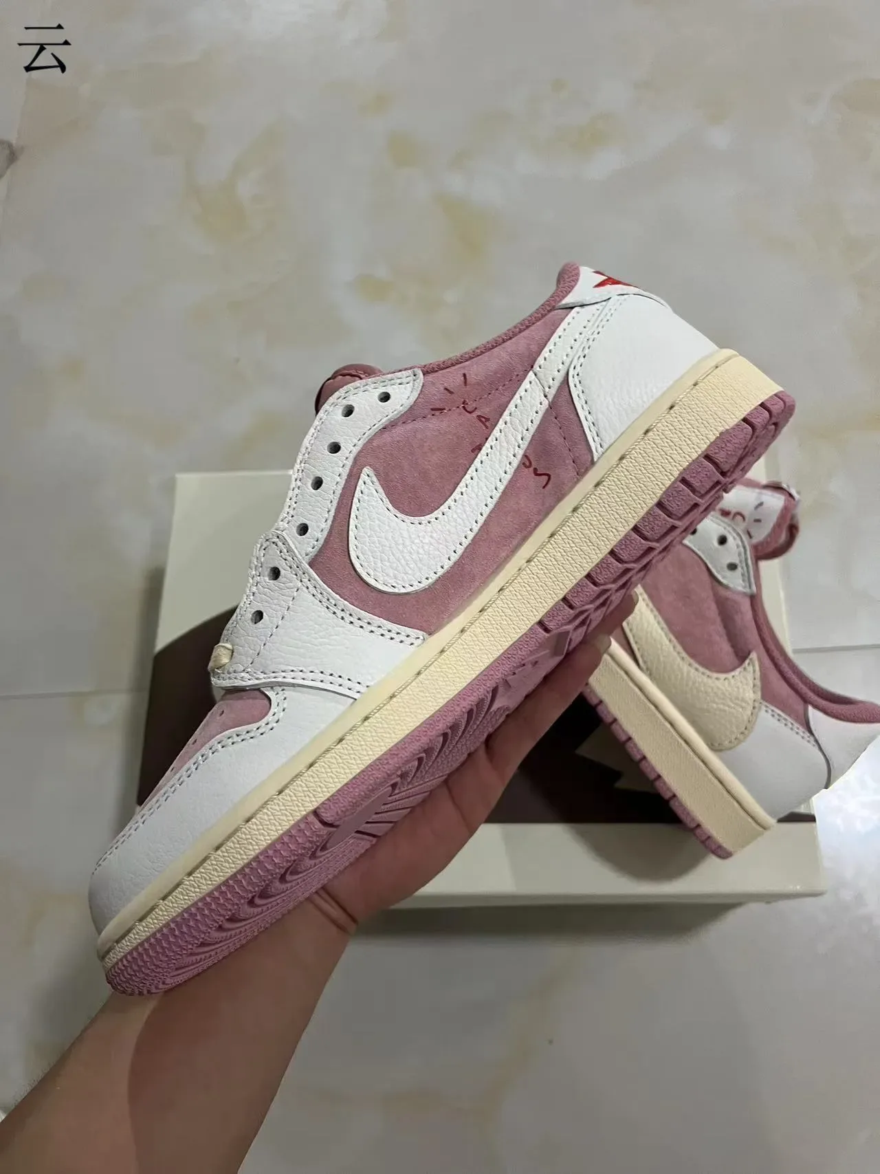 Nike Air Jordan 1 Low Pink and White Lifestyle Sneakers 6