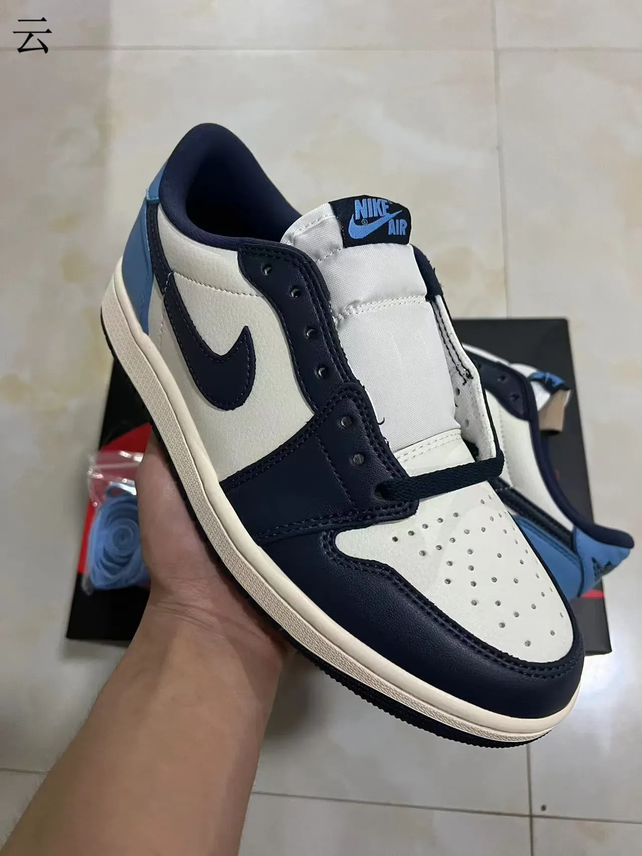 Nike Air Jordan 1 Low White Navy Blue Light Blue Lifestyle Sneakers 2