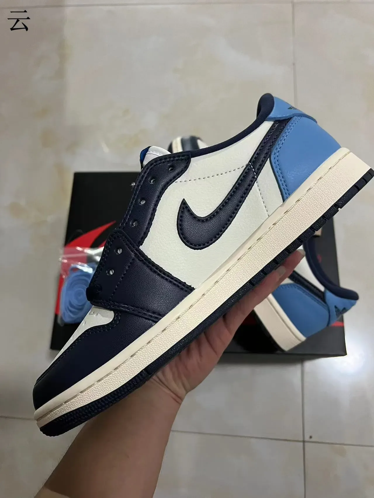Nike Air Jordan 1 Low White Navy Blue Light Blue Lifestyle Sneakers 5