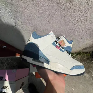Nike Air Jordan 3 ডেনিম প্যানেলড Off-White ব্লু বাস্কেটবল জুতো