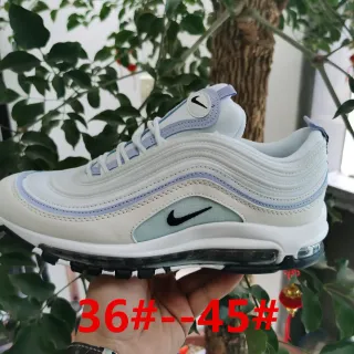 Nike Air Max 97 White Blue حذاء أسلوب حياة مع وجه علوي موجي متعدد الطبقات مرئي التخديم