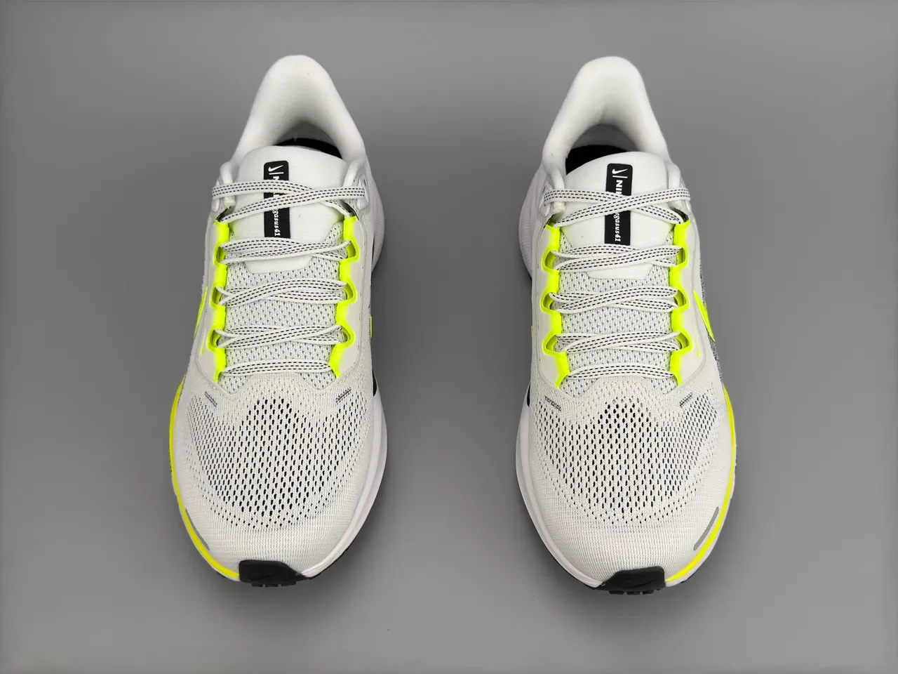 Nike Air Zoom Pegasus White Yellow Engineered Mesh Upper Neon Accent Stripe Running Shoes 9