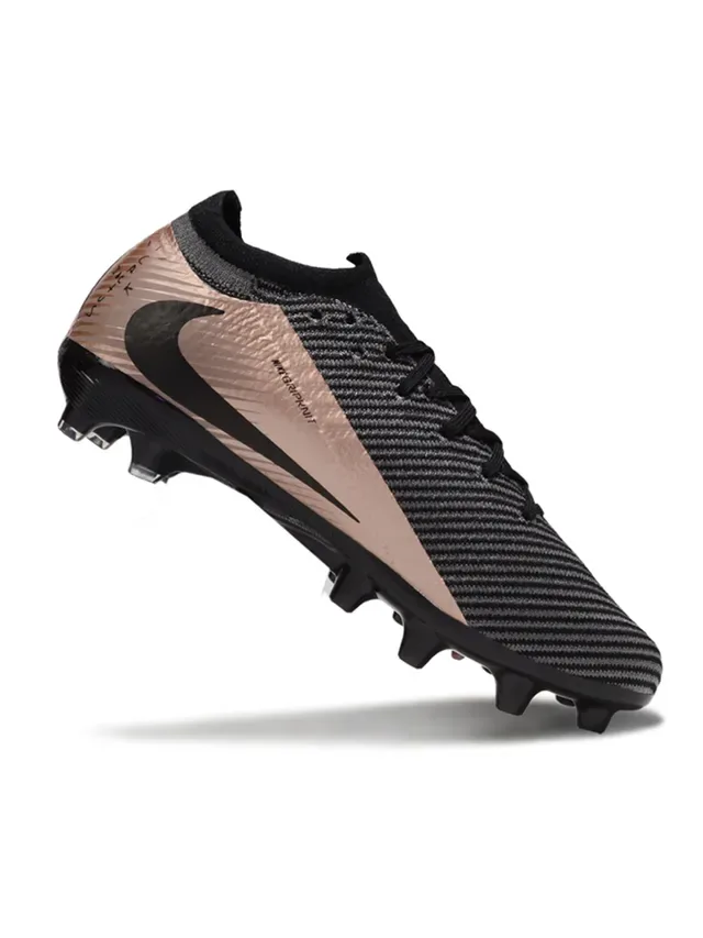 Nike Air Zoom Chuteiras de futebol pretas e ouro rosa para gramado firme 2