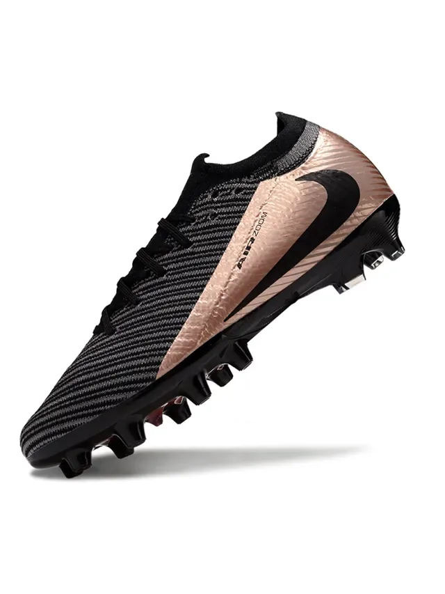 Nike Air Zoom Chuteiras de futebol pretas e ouro rosa para gramado firme 3