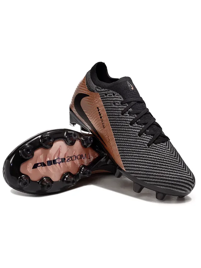 Nike Air Zoom Chuteiras de futebol pretas e ouro rosa para gramado firme 4
