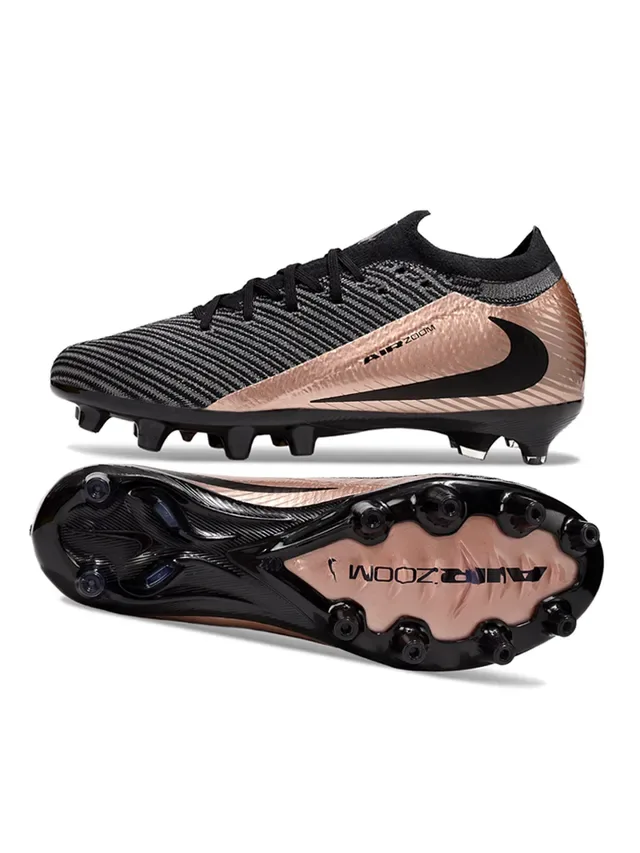 Nike Air Zoom Chuteiras de futebol pretas e ouro rosa para gramado firme 6