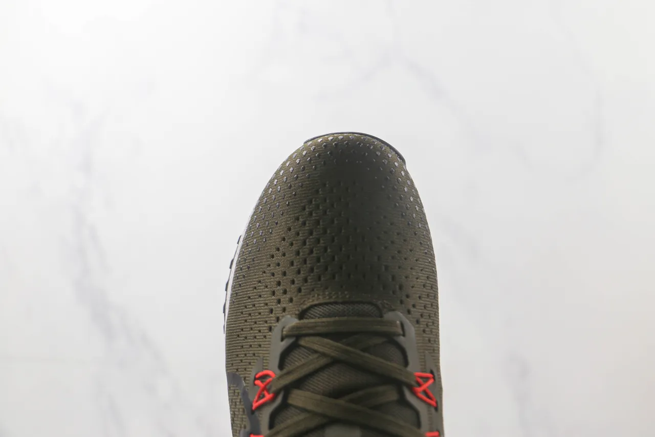 Nike Army Green Red Knit Mesh Upper Speckled White Midsole Running Shoes 6