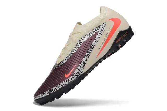 Nike Beige Burdeos Ajuste de Calcetín Cuello Tricoté Salpicado Panel Medio Césped Zapatos de Fútbol 2