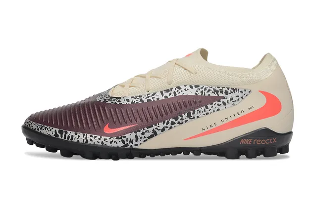 Nike Beige Burdeos Ajuste de Calcetín Cuello Tricoté Salpicado Panel Medio Césped Zapatos de Fútbol 3