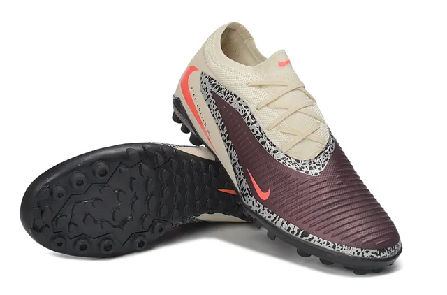 Nike Beige Burdeos Ajuste de Calcetín Cuello Tricoté Salpicado Panel Medio Césped Zapatos de Fútbol 4