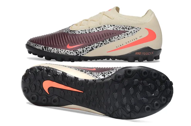 Nike Beige Burdeos Ajuste de Calcetín Cuello Tricoté Salpicado Panel Medio Césped Zapatos de Fútbol 6