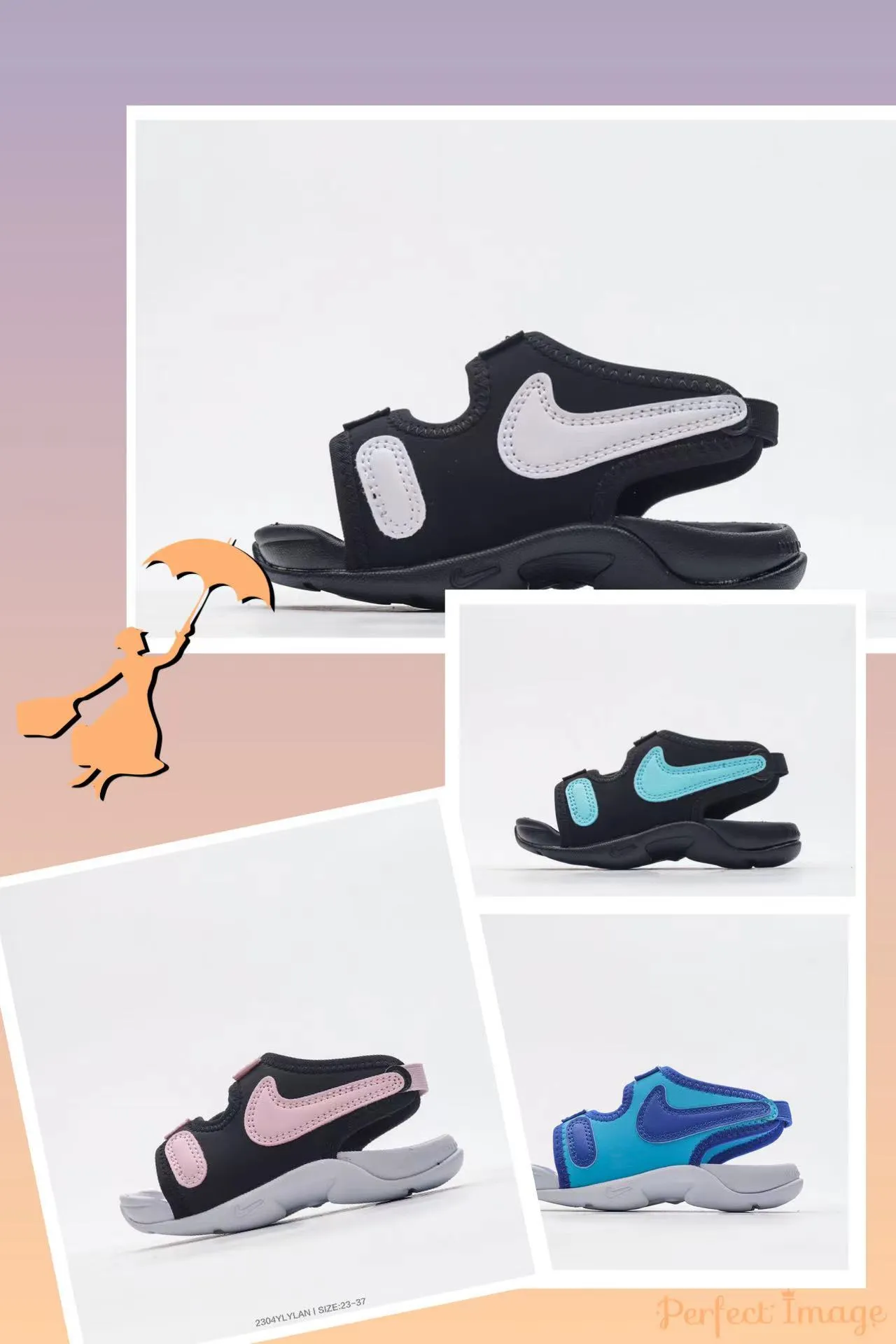 Nike Black and White Adjustable Strap Casual Sandals 5