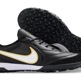 Nike Black Gold Leather Upper Swoosh Indoor Soccer Shoes
