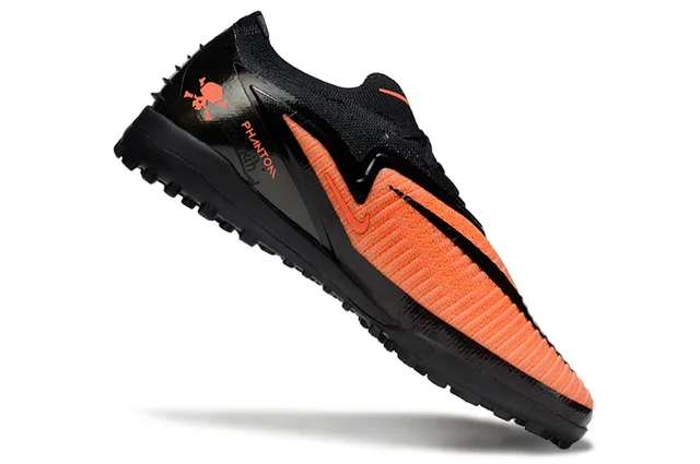 Nike Black Orange Low-Profile Knit Upper Asymmetric Lacing System Turf Soccer Shoes 2