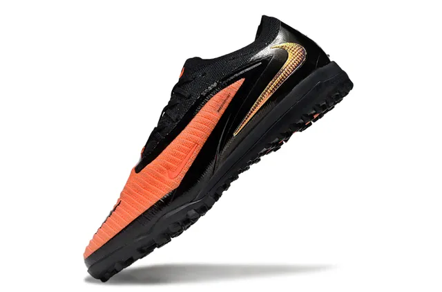 Nike Black Orange Low-Profile Knit Upper Asymmetric Lacing System Turf Soccer Shoes 3