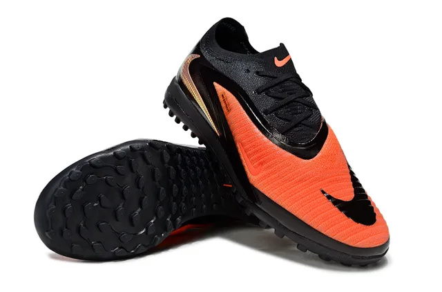 Nike Black Orange Low-Profile Knit Upper Asymmetric Lacing System Turf Soccer Shoes 4